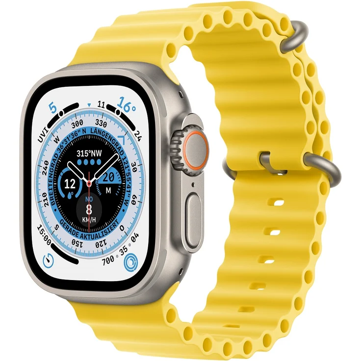 Apple Watch Ultra Smartwatch GPS + Cellular, 49mm, Titangehäuse, Ocean Armband Gelb (MNHG3FD/A) – Bild 1