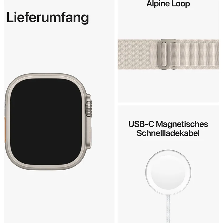Apple Watch Ultra Smartwatch GPS + Cellular, 49mm, Titangehäuse, Alpine Loop Polarstern - Small (MQFQ3FD/A) – Bild 9