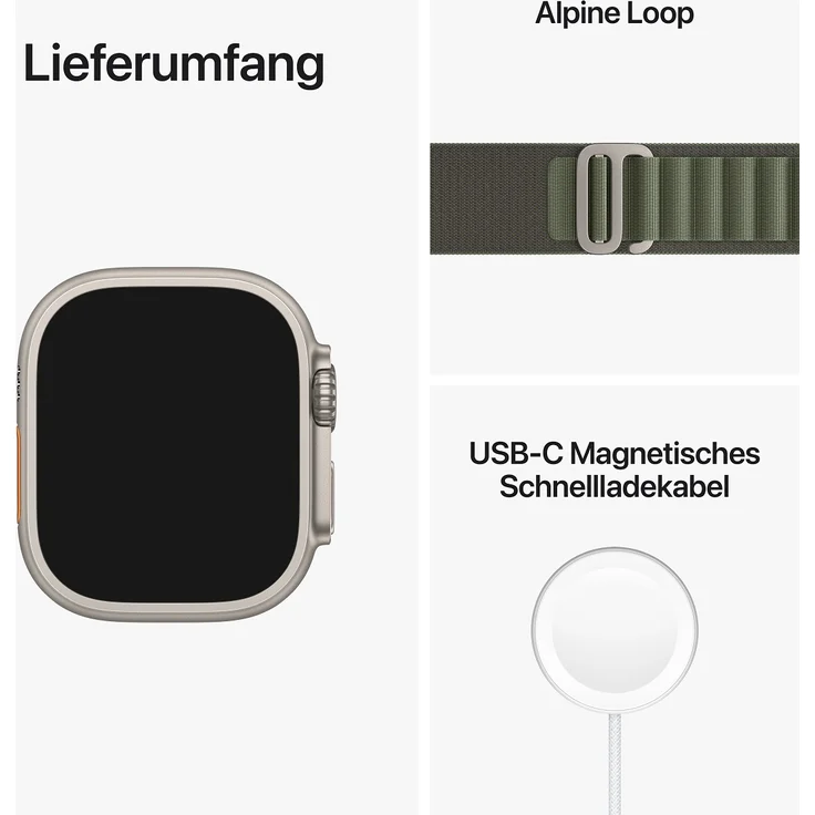 Apple Watch Ultra Smartwatch GPS + Cellular, 49mm, Titangehäuse, Alpine Loop Grün - Small (MNHJ3FD/A) – Bild 9