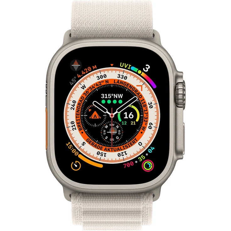 Apple Watch Ultra Smartwatch GPS + Cellular, 49mm, Titangehäuse, Alpine Loop Polarstern - Small (MQFQ3FD/A) – Bild 2