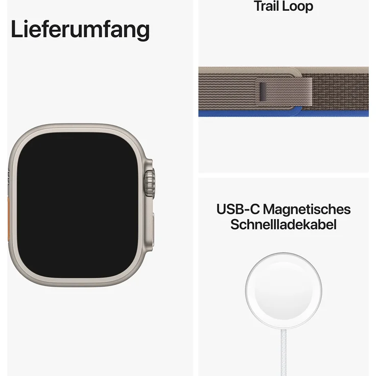 Apple Watch Ultra Smartwatch GPS + Cellular, 49mm, Titangehäuse, Trail Loop Blau/Grau - S/M (MNHL3FD/A) – Bild 9