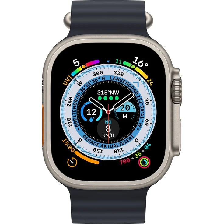 Apple Watch Ultra Smartwatch GPS + Cellular, 49mm, Titangehäuse, Ocean Armband Mitternacht (MQFK3FD/A) – Bild 2