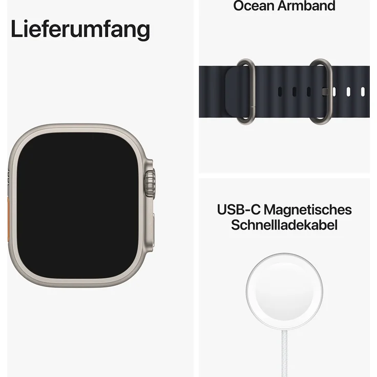 Apple Watch Ultra Smartwatch GPS + Cellular, 49mm, Titangehäuse, Ocean Armband Mitternacht (MQFK3FD/A) – Bild 9