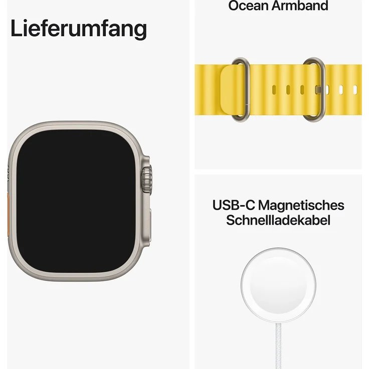 Apple Watch Ultra Smartwatch GPS + Cellular, 49mm, Titangehäuse, Ocean Armband Gelb (MNHG3FD/A) – Bild 9