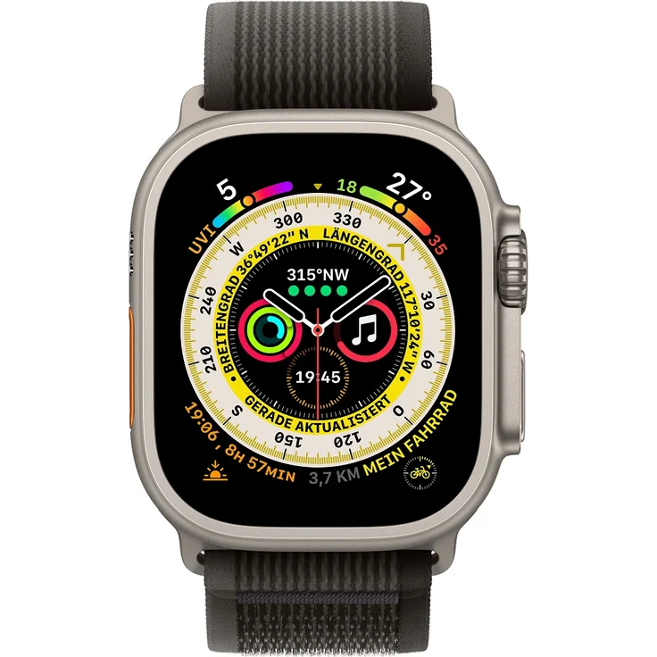 Apple Watch Ultra Smartwatch GPS + Cellular, 49mm, Titangehäuse, Trail Loop Schwarz/Grau - S/M (MQFW3FD/A) – Bild 2