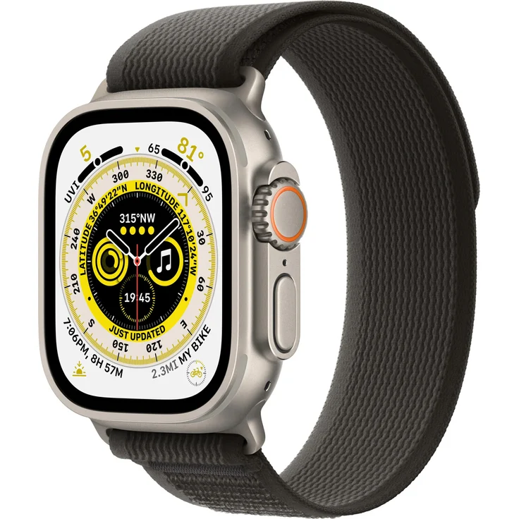 Apple Watch Ultra Smartwatch GPS + Cellular, 49mm, Titangehäuse, Trail Loop Schwarz/Grau - M/L (MQFX3FD/A) - Preisvergleich – Bild 1