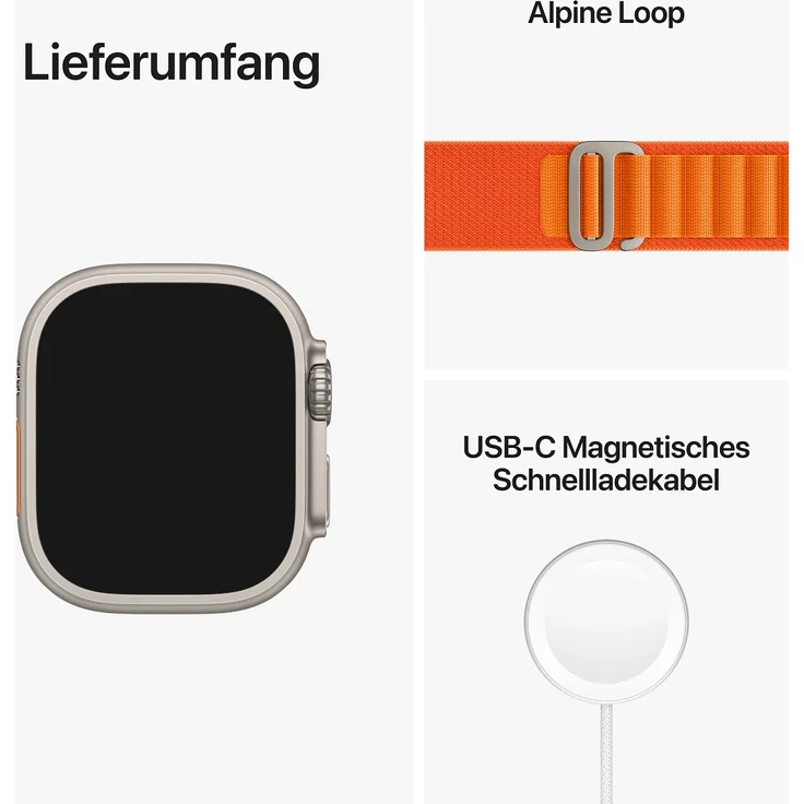 Apple Watch Ultra Smartwatch GPS + Cellular, 49mm, Titangehäuse, Alpine Loop Orange - Medium (MQFL3FD/A) – Bild 9