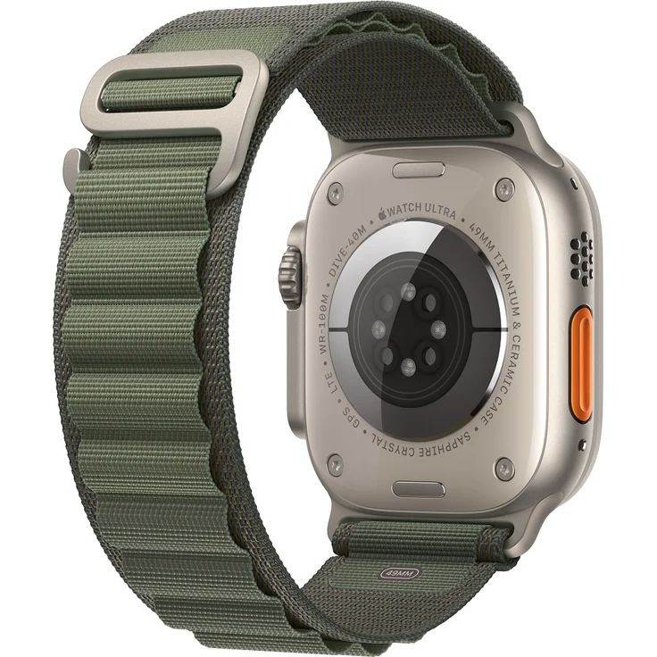 Apple Watch Ultra Smartwatch GPS + Cellular, 49mm, Titangehäuse, Alpine Loop Grün - Large (MQFP3FD/A) – Bild 3