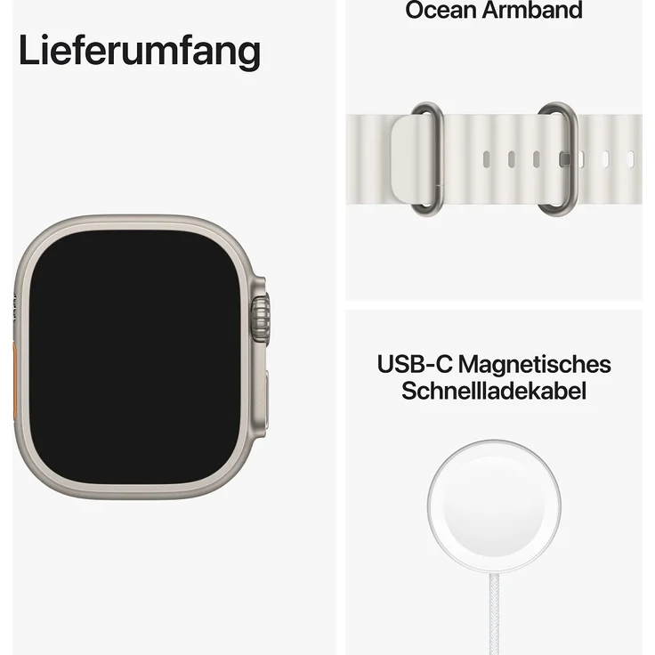 Apple Watch Ultra Smartwatch GPS + Cellular, 49mm, Titangehäuse, Ocean Armband Weiß (MNHF3FD/A) – Bild 9
