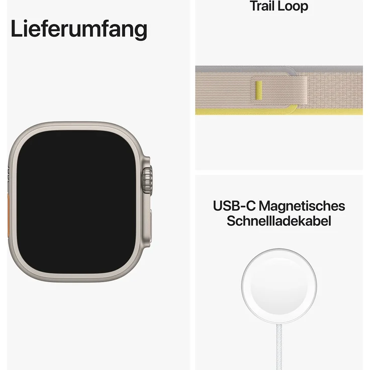 Apple Watch Ultra Smartwatch GPS + Cellular, 49mm, Titangehäuse, Trail Loop Gelb/Beige - M/L (MQFU3FD/A) – Bild 9