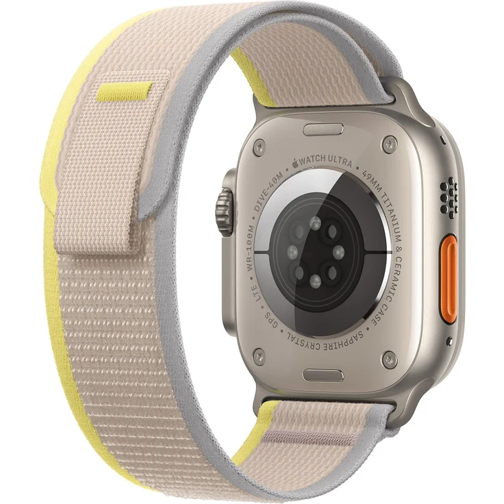 Apple Watch Ultra Smartwatch GPS + Cellular, 49mm, Titangehäuse, Trail Loop Gelb/Beige - M/L (MQFU3FD/A) – Bild 3