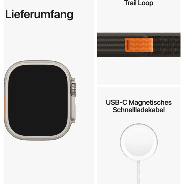 Apple Watch Ultra Smartwatch GPS + Cellular, 49mm, Titangehäuse, Trail Loop Schwarz/Grau - S/M (MQFW3FD/A) – Bild 9