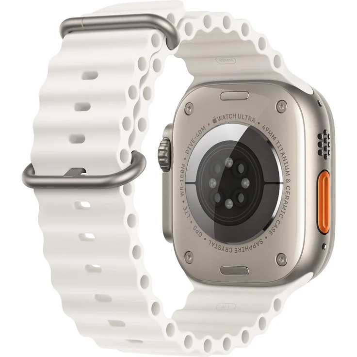 Apple Watch Ultra Smartwatch GPS + Cellular, 49mm, Titangehäuse, Ocean Armband Weiß (MNHF3FD/A) – Bild 3