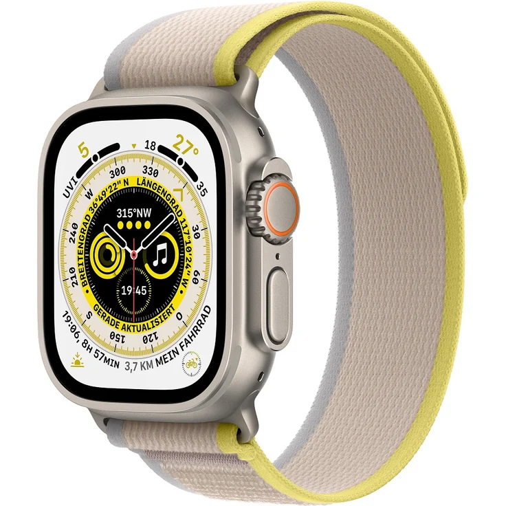 Apple Watch Ultra Smartwatch GPS + Cellular, 49mm, Titangehäuse, Trail Loop Gelb/Beige - M/L (MQFU3FD/A) – Bild 1
