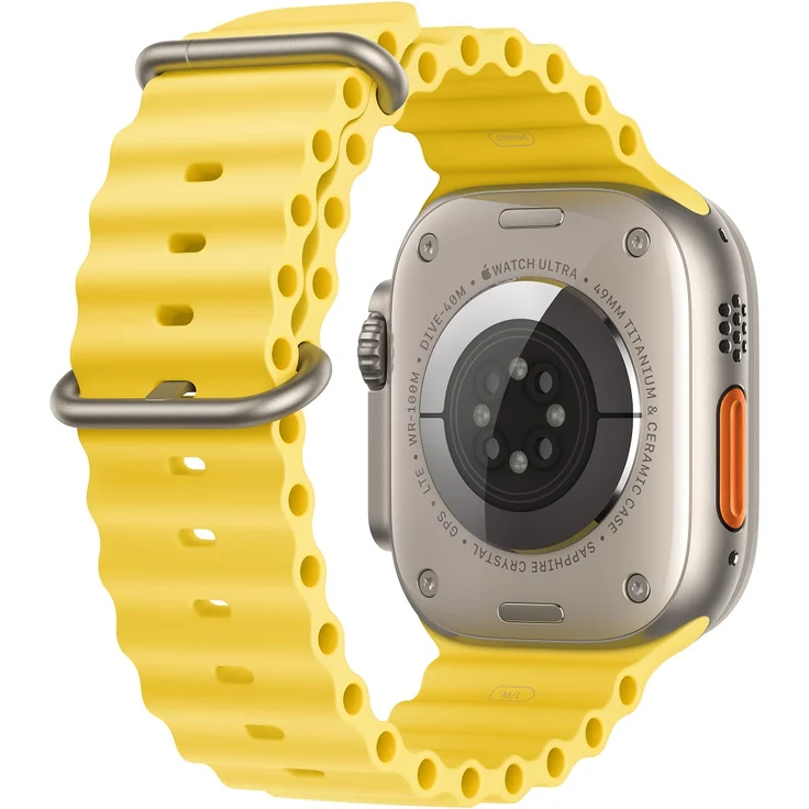 Apple Watch Ultra Smartwatch GPS + Cellular, 49mm, Titangehäuse, Ocean Armband Gelb (MNHG3FD/A) – Bild 3