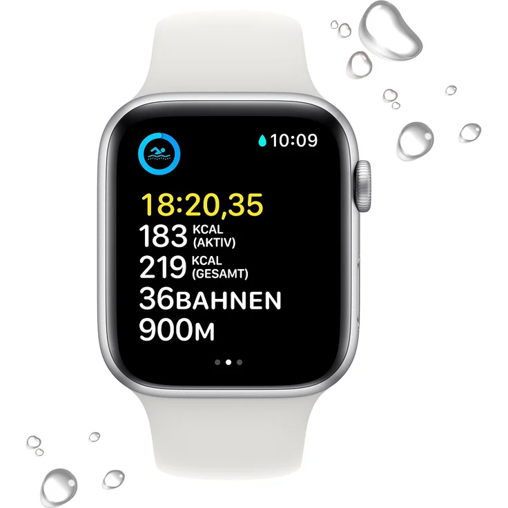 Apple Watch SE 2022 (2. Generation) GPS, 44mm, Aluminiumgehäuse Silber, Sportarmband Weiß – Bild 4