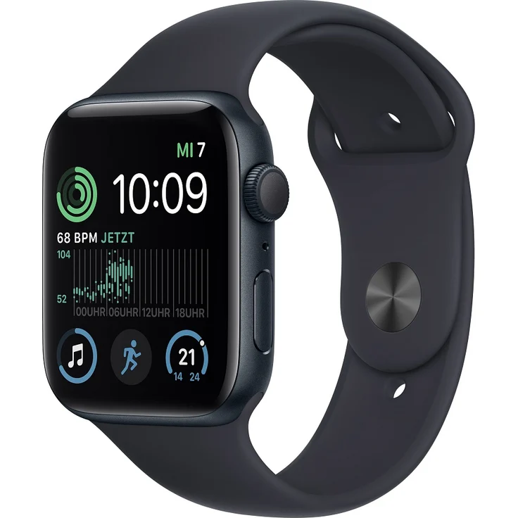 Apple Watch SE 2022 (2. Generation) GPS, 44mm, Aluminiumgehäuse Mitternacht, Sportarmband Mitternacht – Bild 1