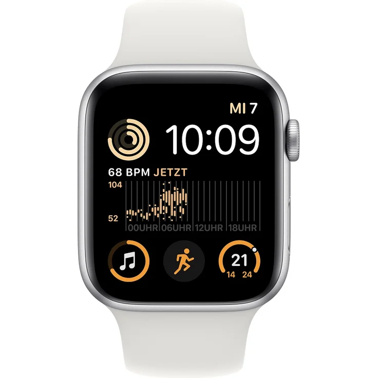 Apple Watch SE 2022 (2. Generation) GPS, 44mm, Aluminiumgehäuse Silber, Sportarmband Weiß – Bild 2