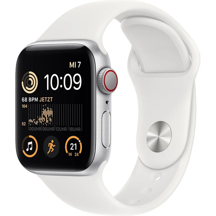 Apple Watch SE GPS + Cellular (2. Generation) , 40mm, Aluminiumgehäuse Silber, Sportarmband Weiß – Bild 1