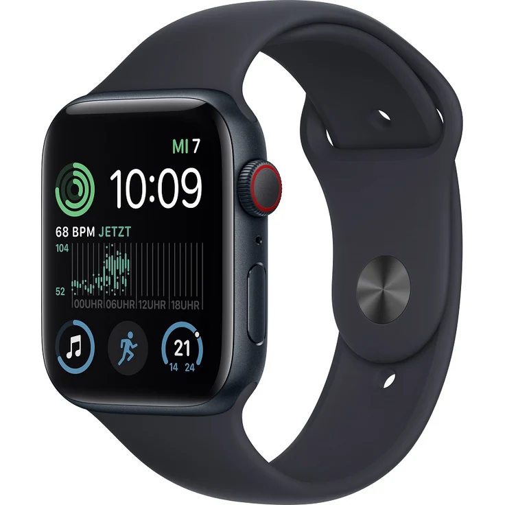 Apple Watch SE 2022 (2. Generation) Smartwatch GPS + Cellular, 44mm, Aluminiumgehäuse Mitternacht, Sportarmband Mitternacht (MNPY3FD/A) – Bild 1