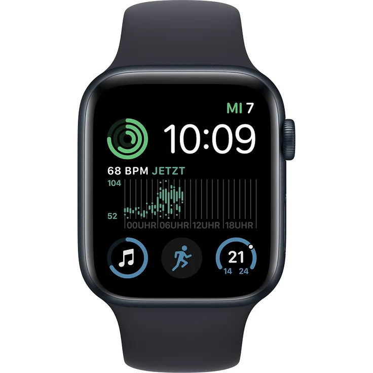 Apple Watch SE 2022 (2. Generation) Smartwatch GPS + Cellular, 44mm, Aluminiumgehäuse Mitternacht, Sportarmband Mitternacht (MNPY3FD/A) – Bild 2