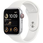 Apple Watch SE 2022 (2. Generation) Smartwatch GPS + Cellular, 44mm, Aluminiumgehäuse Silber, Sportarmband Weiß (MNQ23FD/A)