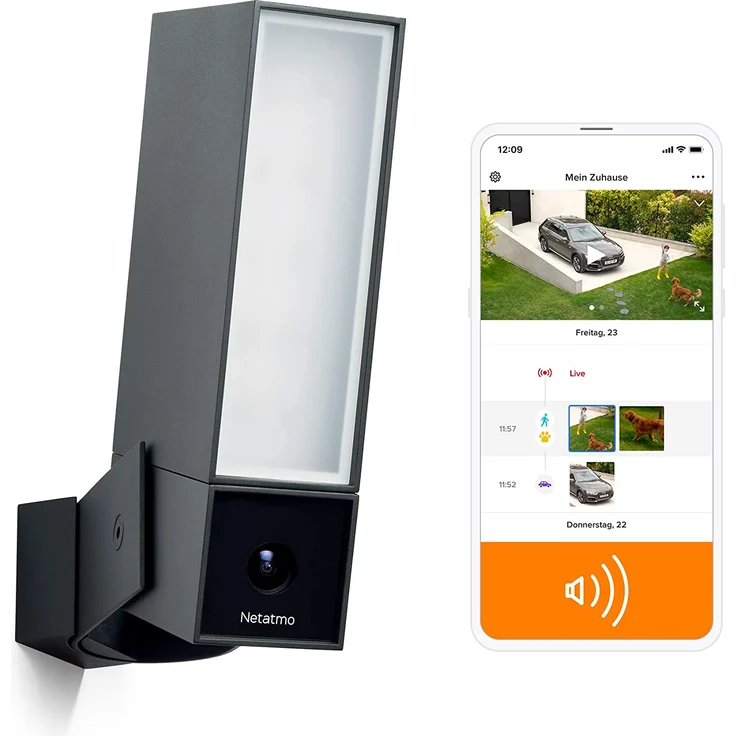 Netatmo Smarte Überwachungskamera für den Außenbereich mit 105 dB Sirene, WLAN, integrierter Beleuchtung, Bewegungserkennung, Nachtsicht, ohne Abonnement, schwarz (NOC-S-DE) – Bild 1