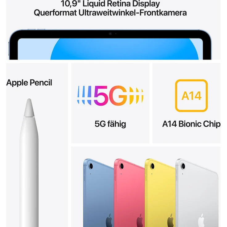 Apple iPad 10,9" (2022) 10. Gen. Quad-HD Auflöung, WiFi + Cellular-Tablet, Apple A14 Bionic Chip, 64 GB Speicher, iPadOS, Silber (MQ6J3FD/A) – Bild 5