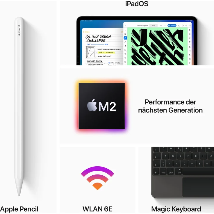 Apple iPad Pro (2022) Quad-HD Auflösung 12,9 Zoll, WiFi + Cellular-Tablet, Apple M2 Chip, 128 GB Speicher, iPadOS, Space Grey (MP1X3FD/A) – Bild 6