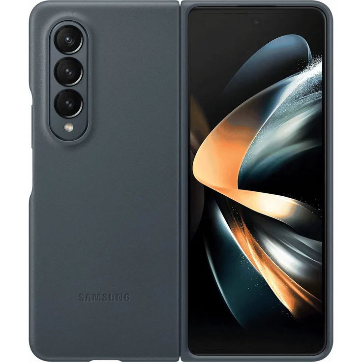Samsung Leather Cover EF-VF936, geeignet für Samsung Galaxy Z Fold 4, Smartphone Cover Handy-Hülle, echtes Leder, Schutz Case, stoßfest, Premium, grau, grün (EF-VF936LJEGWW) – Bild 1