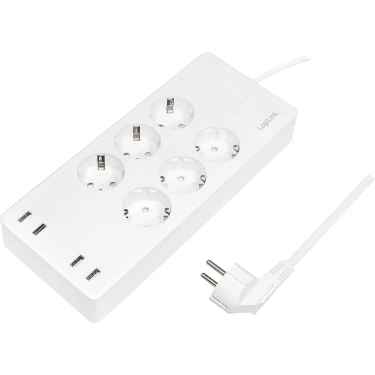 Logilink SH0105 Wi-Fi Smart Home Steckdosenleiste 6-fach (6x CEE 7/3) + 4x USB-A, über App steuerbar, IP20, Tuya kompatibel, unterstützt Amazon Alexa und Google, 1,8 m, weiß