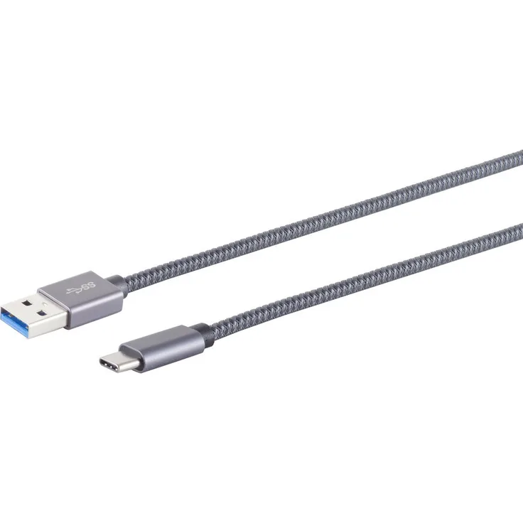 S-CONN USB-A auf Type C Adapterkabel, 3.2 Gen 2, Pro, 1,5 m, Nylon-Ummantelung, 10 Gbit/s Übertragungsgeschwindigkeit