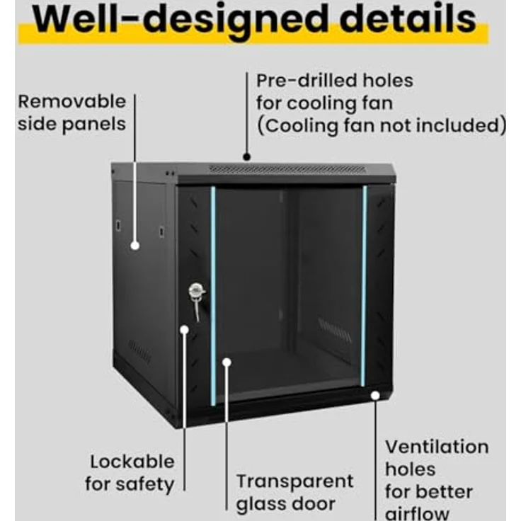 vidaXL Netzwerkschrank, Netzwerkschrank mit Speicher, Schwarz, 53 x 60 x 60 cm, Stahl – Bild 4