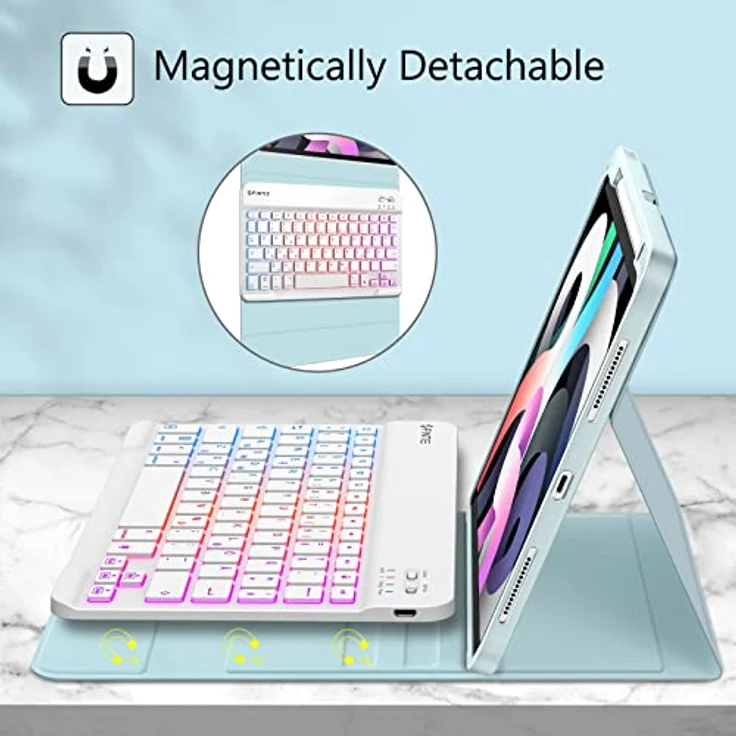 Fintie Tastatur Hülle für iPad Air 11" 2024, iPad Air 5 2022/ iPad Air 4 Hülle mit Tastatur 10.9" - Magnetisch Abnehmbarer Keyboard mit DIY Hintergrundbeleuchtung, Deutsches QWERTZ Layout, Eisblau – Bild 3