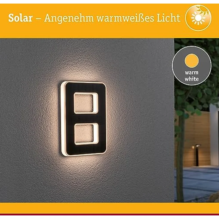 Paulmann 79849 LED Solar Hausnummer 8 IP44 Warmweiß Akku wechselbar incl. 1x0,2 Watt Solarleuchte Schwarz Solarlampe Kunststoff Solarlicht 3000 K – Bild 4