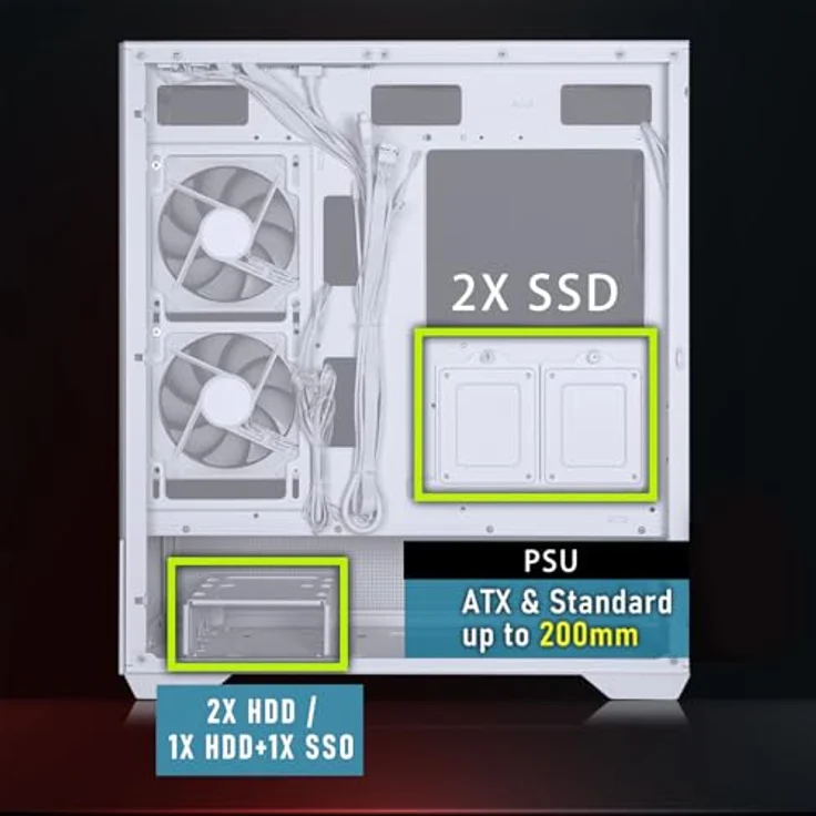 BitFenix CETO Basic Gehäuse, Midi-Tower in Weiß mit ATX-Formfaktor, drei 120-mm A-RGB-Lüftern und gehärtetem Glas – Bild 8