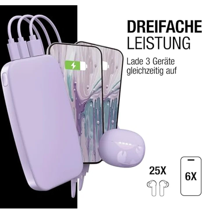 FRESH N REBEL 2PB18100DL2 Powerbank, 18000 mAh, 20W PD Ultra Fast Charging, lila, USB-A und USB-C, 6 Sicherheitsfunktionen – Bild 3
