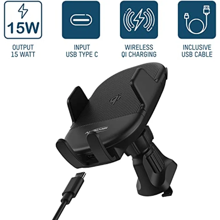 ANSMANN Kabelloses Autoladegerät WCC15 - Induktionsladegerät mit Schnellladefunktion - Autohalterung in Lüftungsschlitzen, schwarz – Bild 4