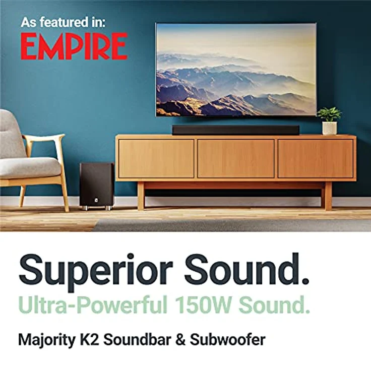 MAJORITY K2 Soundbar für TV Geräte mit Subwoofer | 150W 2.1 Soundsystem mit Kabelloser Subwoofer | Bluetooth TV Soundbar | Heimkino Sound Bar HDMI ARC (Schwarz) – Bild 2
