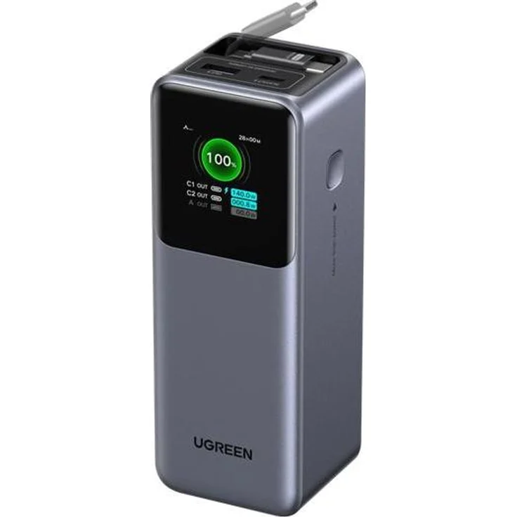 Ugreen 165W Powerbank (20000 mAh, 165 W) mit Schnellladung für bis zu 3 Geräte, Grau