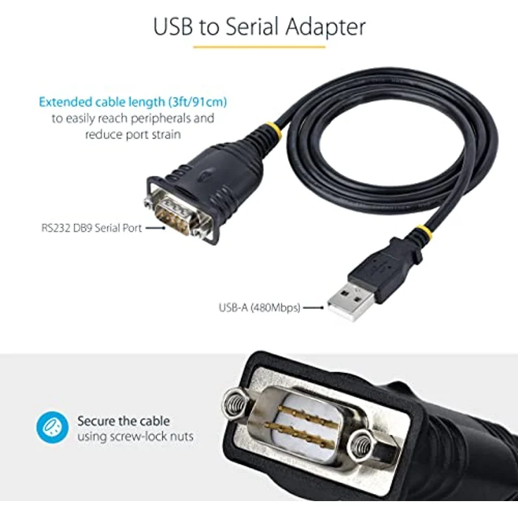 StarTech.com 1 m USB Seriell Adapter, USB auf RS232 Adapter, Prolific IC, USB auf Seriell Konverter für PLC/Drucker/Scanner/Switch, USB zu Seriell/DB9, USB RS232 Kabel, Windows/Mac (1P3FP-USB-SERIAL) – Bild 3