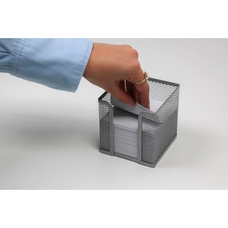 WEDO Zettelbox OFFICE, silber, aus pulverbeschichtetem Drahtmetall, Maße 10x10x10 cm, inkl. Papier (95x95 mm) – Bild 4