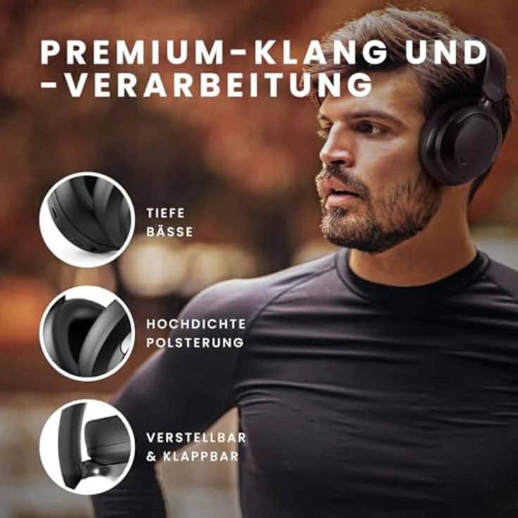 SPC Heron 2 Pro, Kabellose Bluetooth-Kopfhörer mit 75 Std. Akkulaufzeit, Geräuschunterdrückung, Duale Bluetooth-Verbindung, Gaming-Modus, verstellbar und klappbar, Schwarz, aus recyceltem Kunststoff – Bild 5