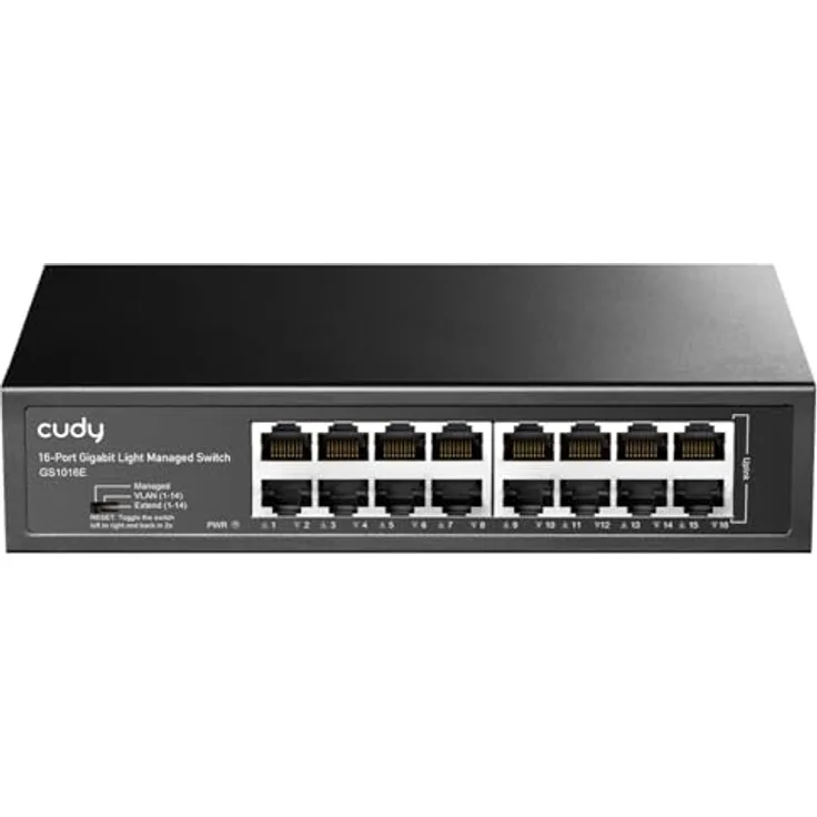 Cudy GS1016E, 16 Port Light Smart Managed Gigabit Switch, Rackmontierbares Stahlgehäuse, QoS, VLAN, IGMP, Plug & Play