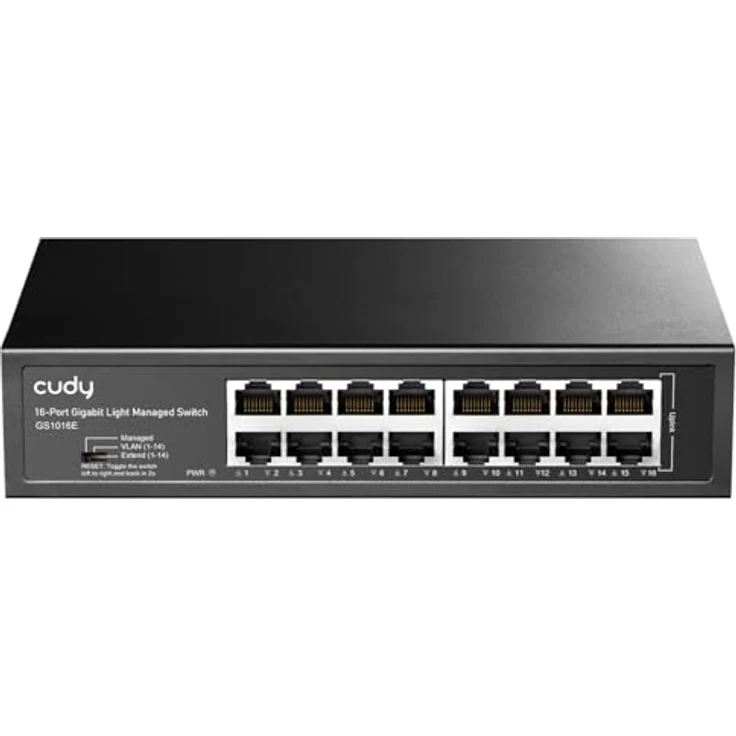 Cudy GS1016E, 16 Port Light Smart Managed Gigabit Switch, Rackmontierbares Stahlgehäuse, QoS, VLAN, IGMP, Plug & Play – Bild 1