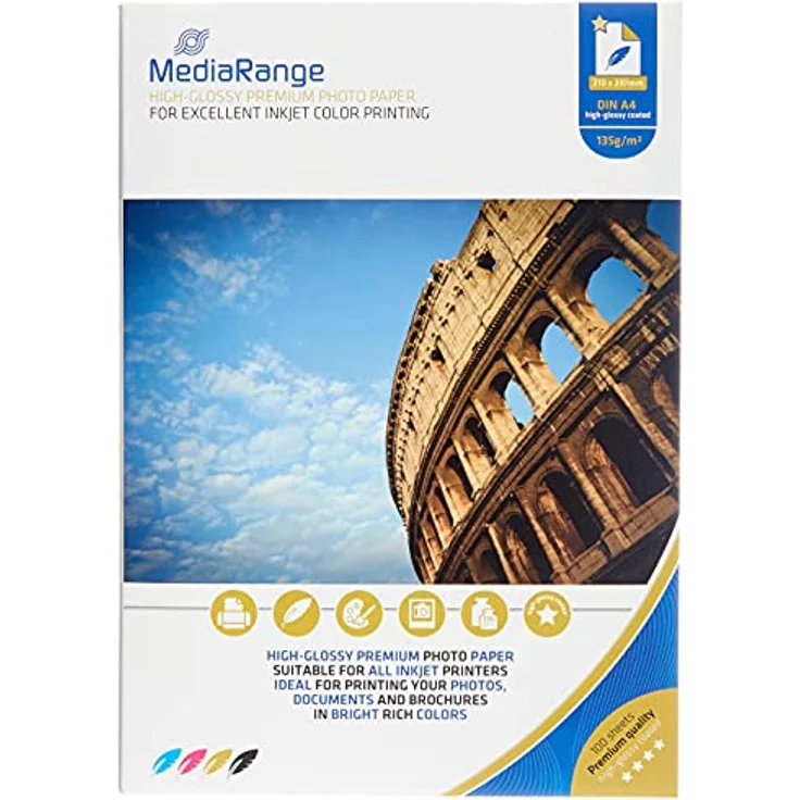 MediaRange DIN A4 Fotopapier für Tintenstrahldrucker, hochglänzend, 135g, 100 Blatt – Bild 2