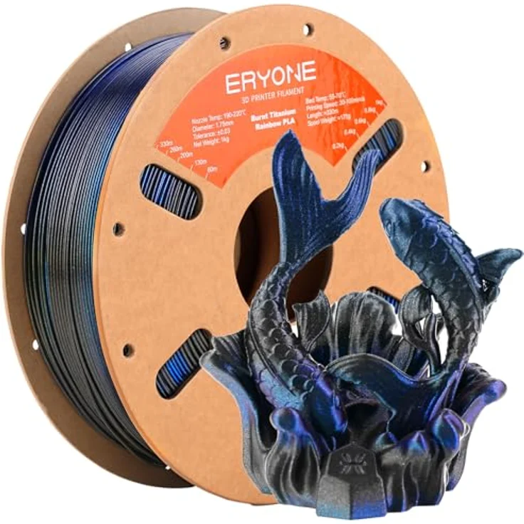 ERYONE Burnt Titanium Rainbow PLA Filament 3D Drucker, 1.75mm, 1kg, Interstellar (Blau & Flash Schwarz), für leichten Druck, glittereffekt – Bild 1