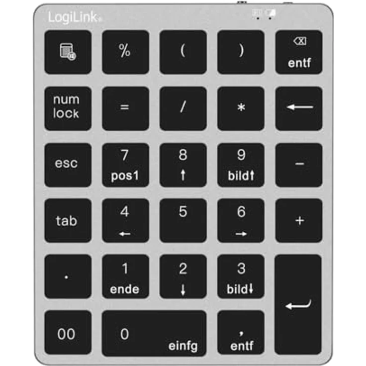 LogiLink ID0212, kabelloser Bluetooth Nummernblock mit 28 Tasten, grau – Bild 1