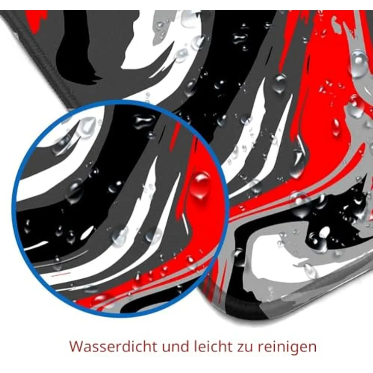 Rcege Großer Gaming-Mauspad mit genähten Kanten, nicht rutschender Unterlage, wasserresistent, Abstract Red, 600L x 300B mm – Bild 3