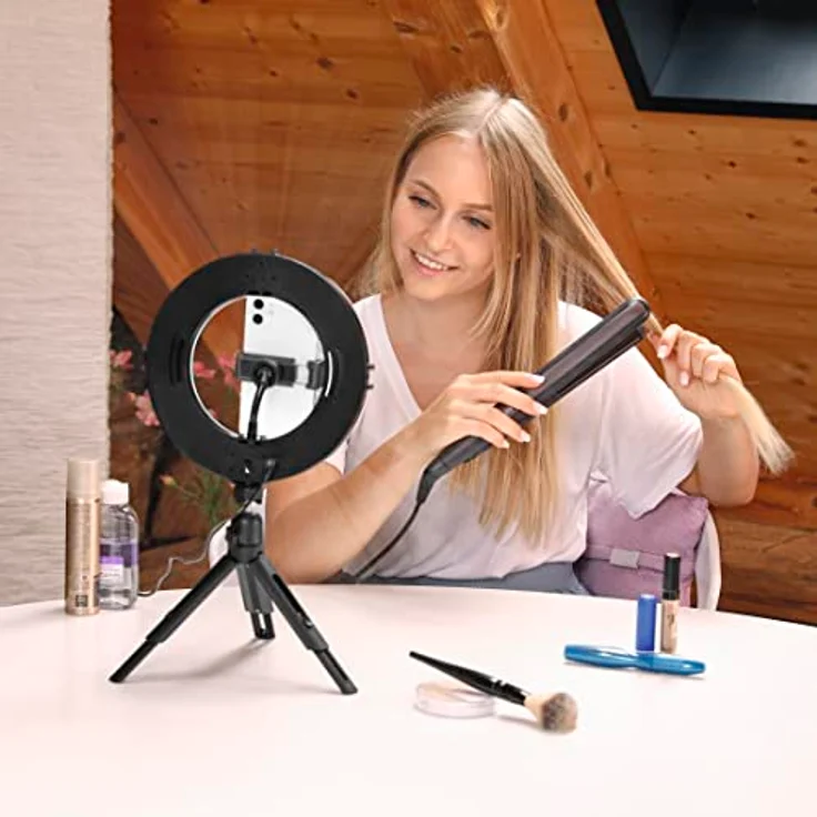 Hama LED Ringleuchte SpotLight Smart 80 II, dimmbar mit Stativ und Smartphonehalterung, Schwarz, 96 LEDs, Farbtemperatur 2100K/3000K/5500K – Bild 6